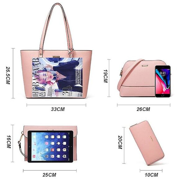 Women Fashion Synthetic Leather Handbags Tote Bag Shoulder Bag Pink - Picture 6 of 6